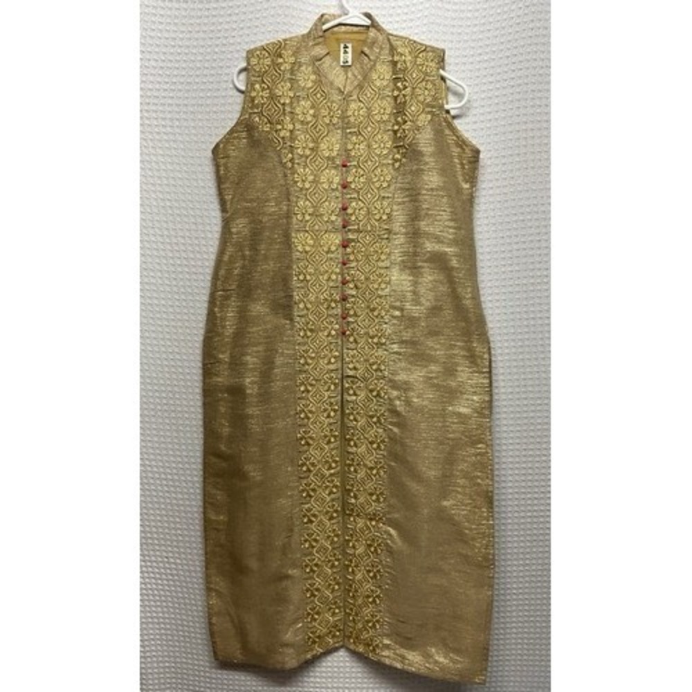 NWOT Bollywood Gold Embroidered PartyWear Kurta/kurti‎ Tunic Dress Women Large